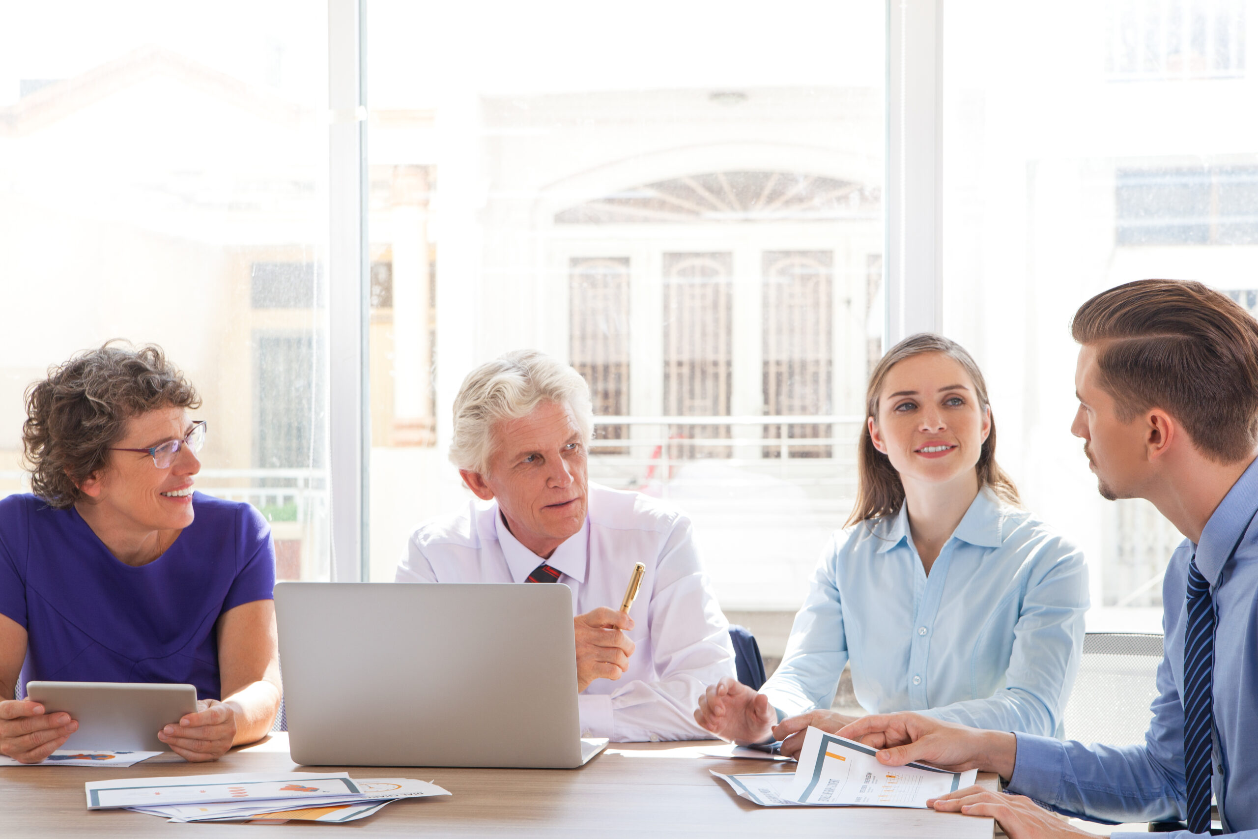 Professionals talking in a meeting
